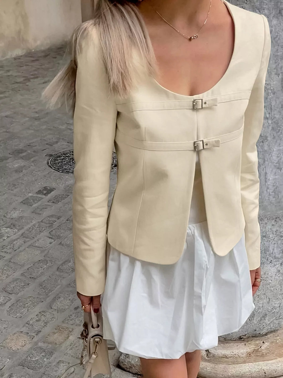 Trendsi Buckle-Front Cropped Jacket -