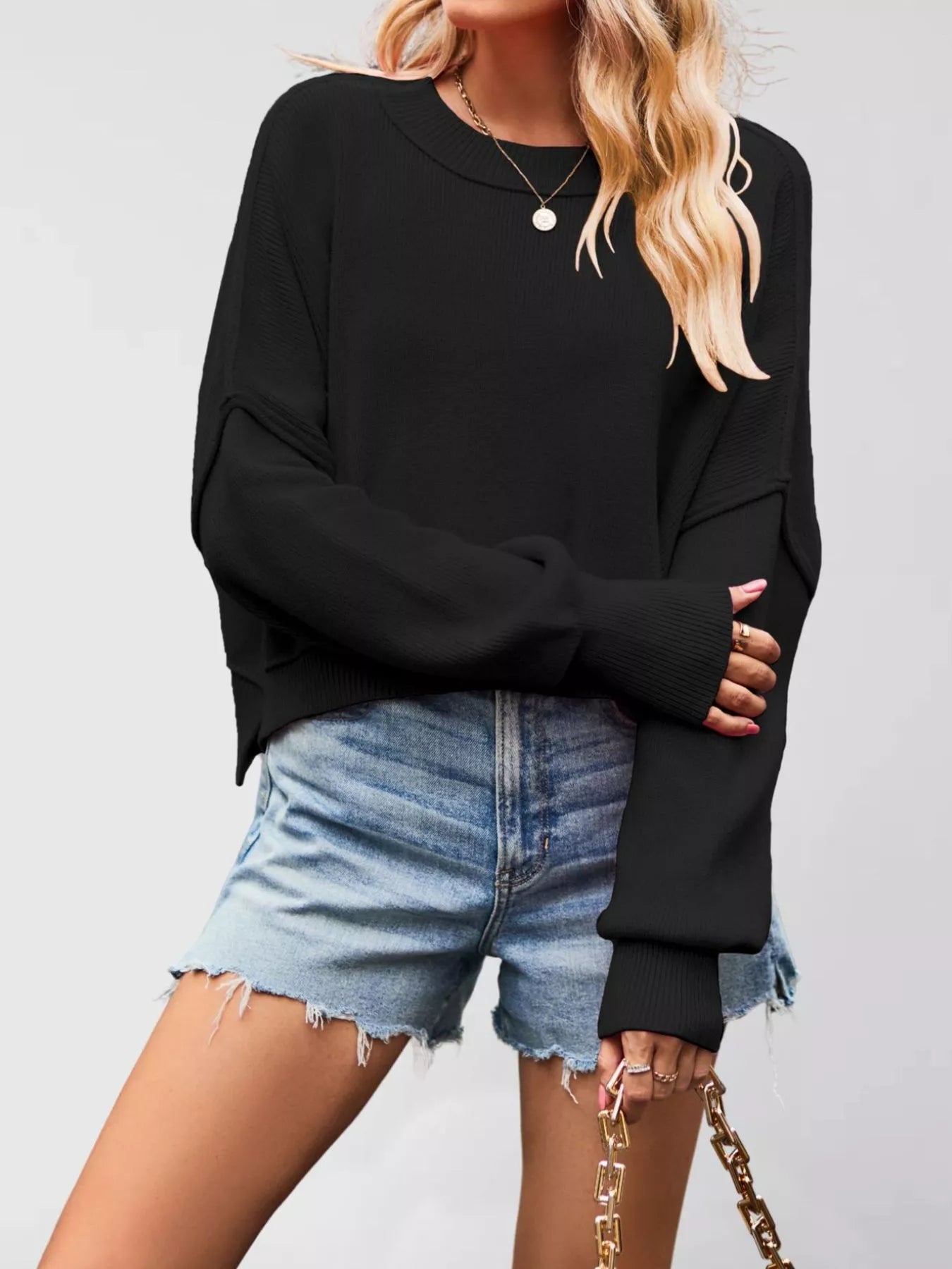 Trendsi Crew Neck Dropped Shoulder Sweater -