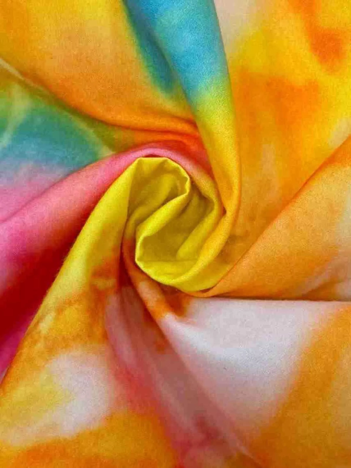 Watercolor Print Long-Sleeve Button-Down Maxi Dress in multicolor, fabric detail