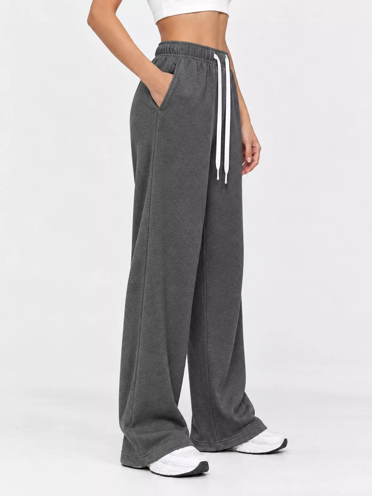 Charcoal wide-leg pants with drawstring