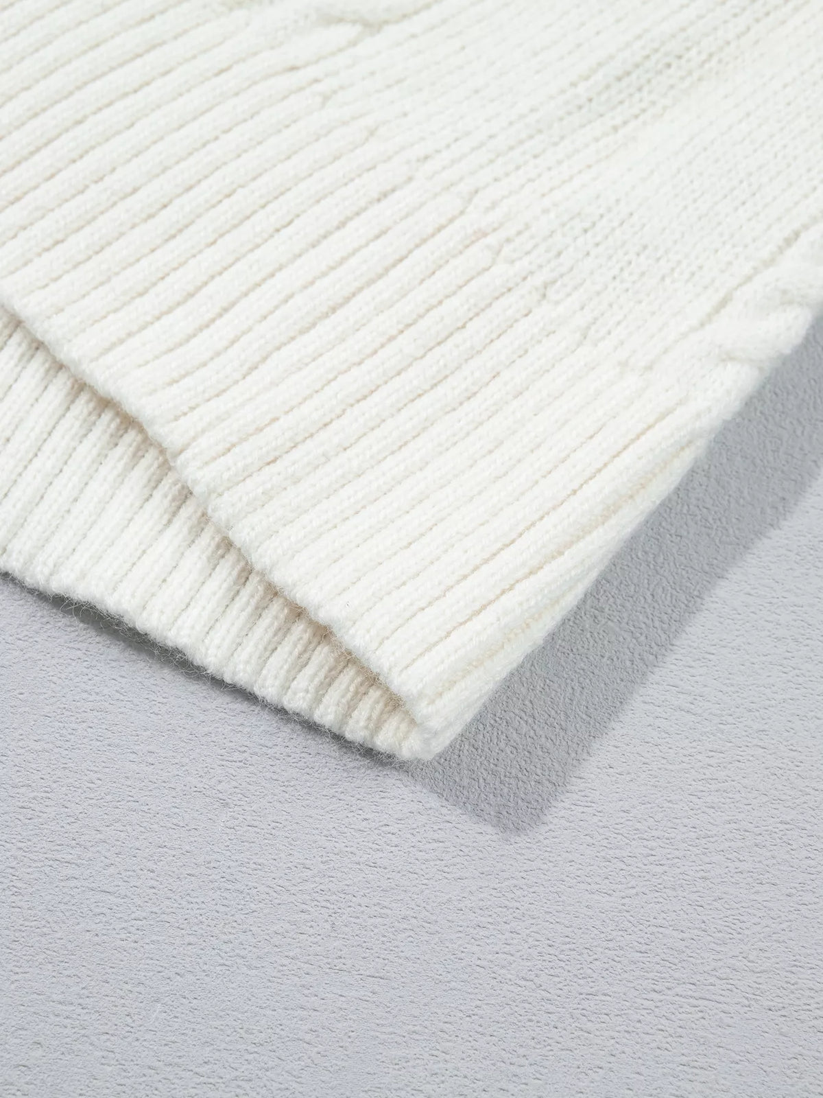 Cable Round Neck Sweater in white, construction detail