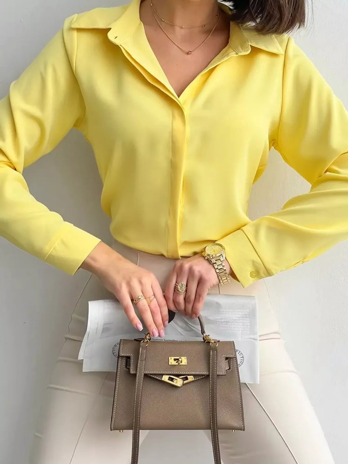 Button-up shirt, yellow front