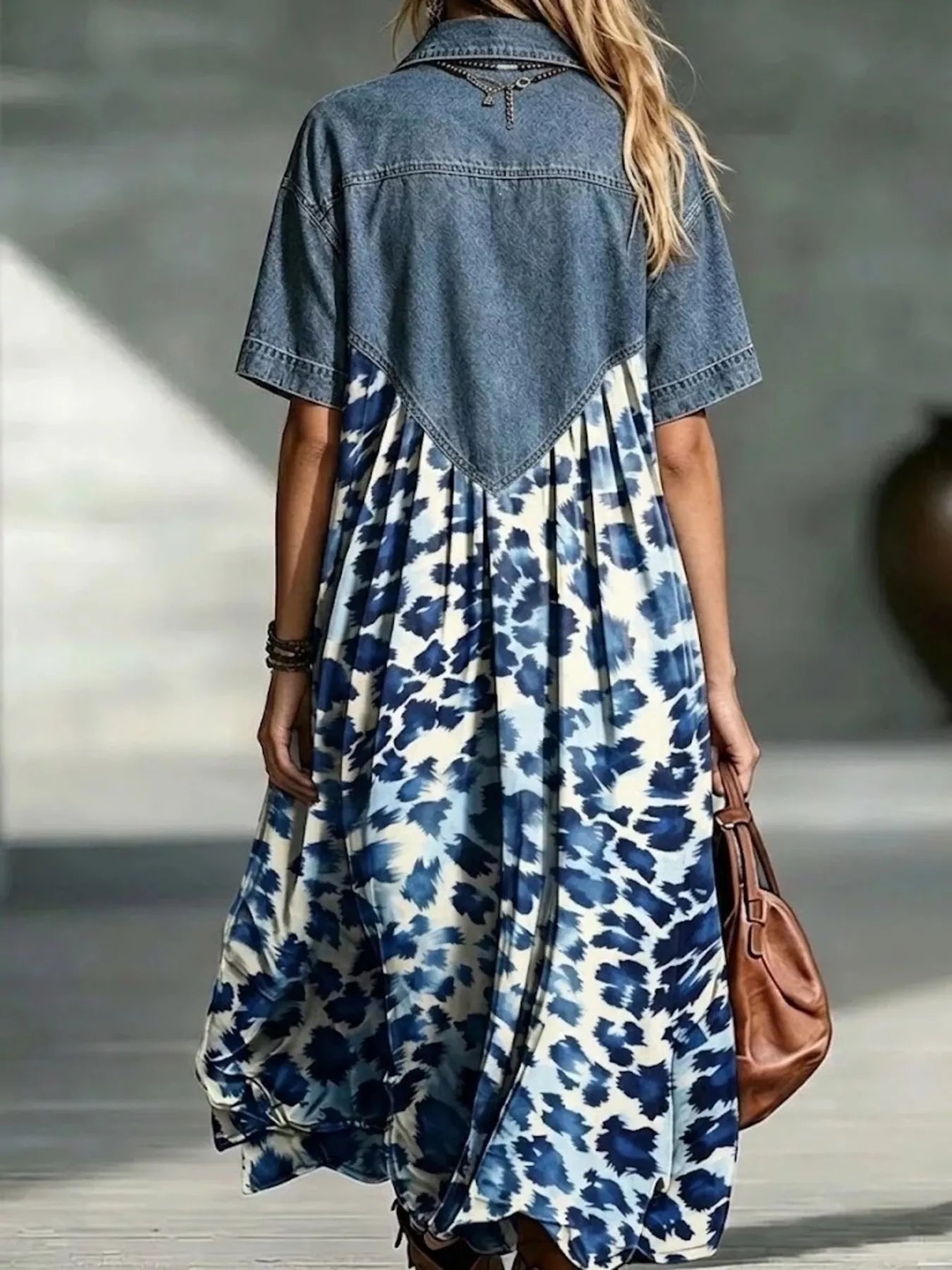 Trendsi Full Size Denim Patchwork Printed Shirt Dress Plus Size -