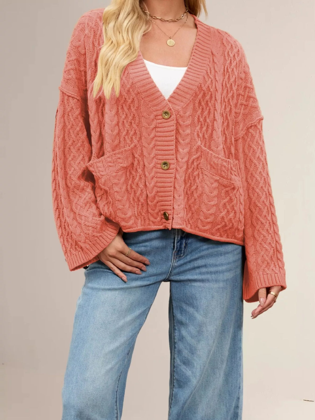 Trendsi Cozy Cable Knit Cardigan with Pockets -