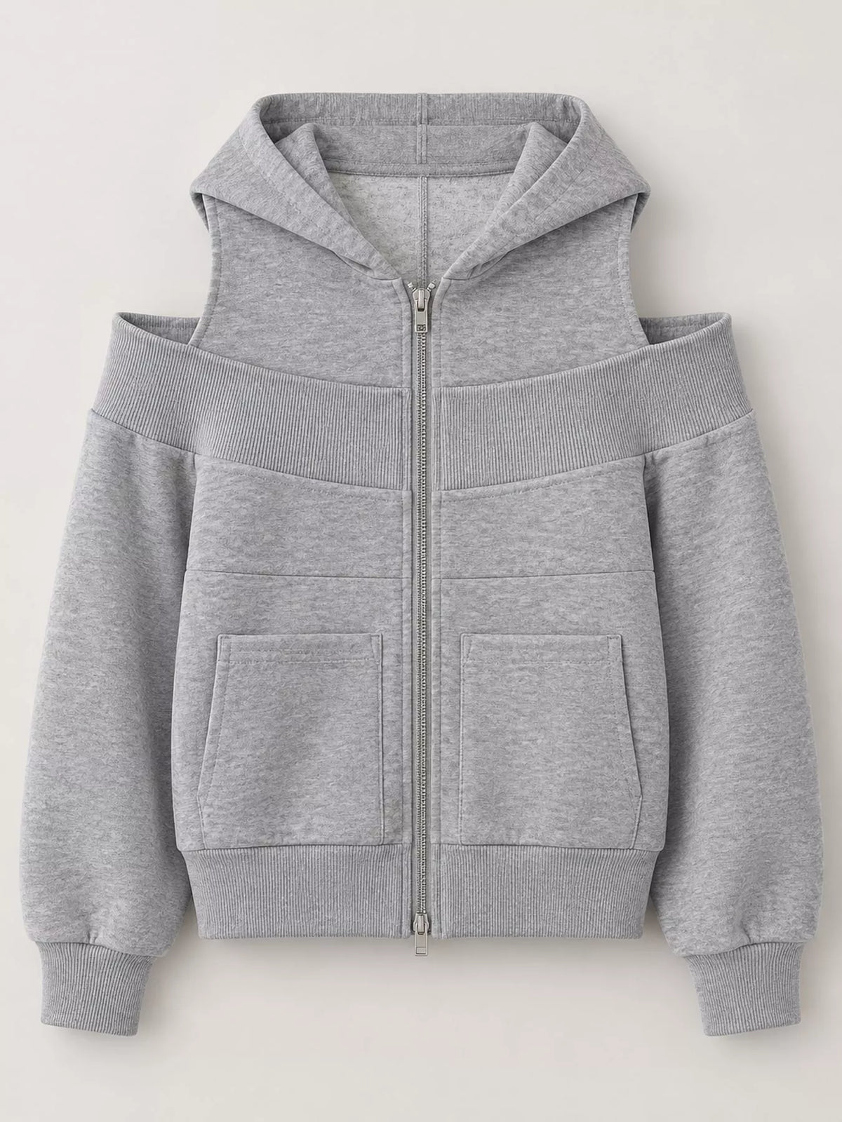 Cold-shoulder hoodie, gray flat lay