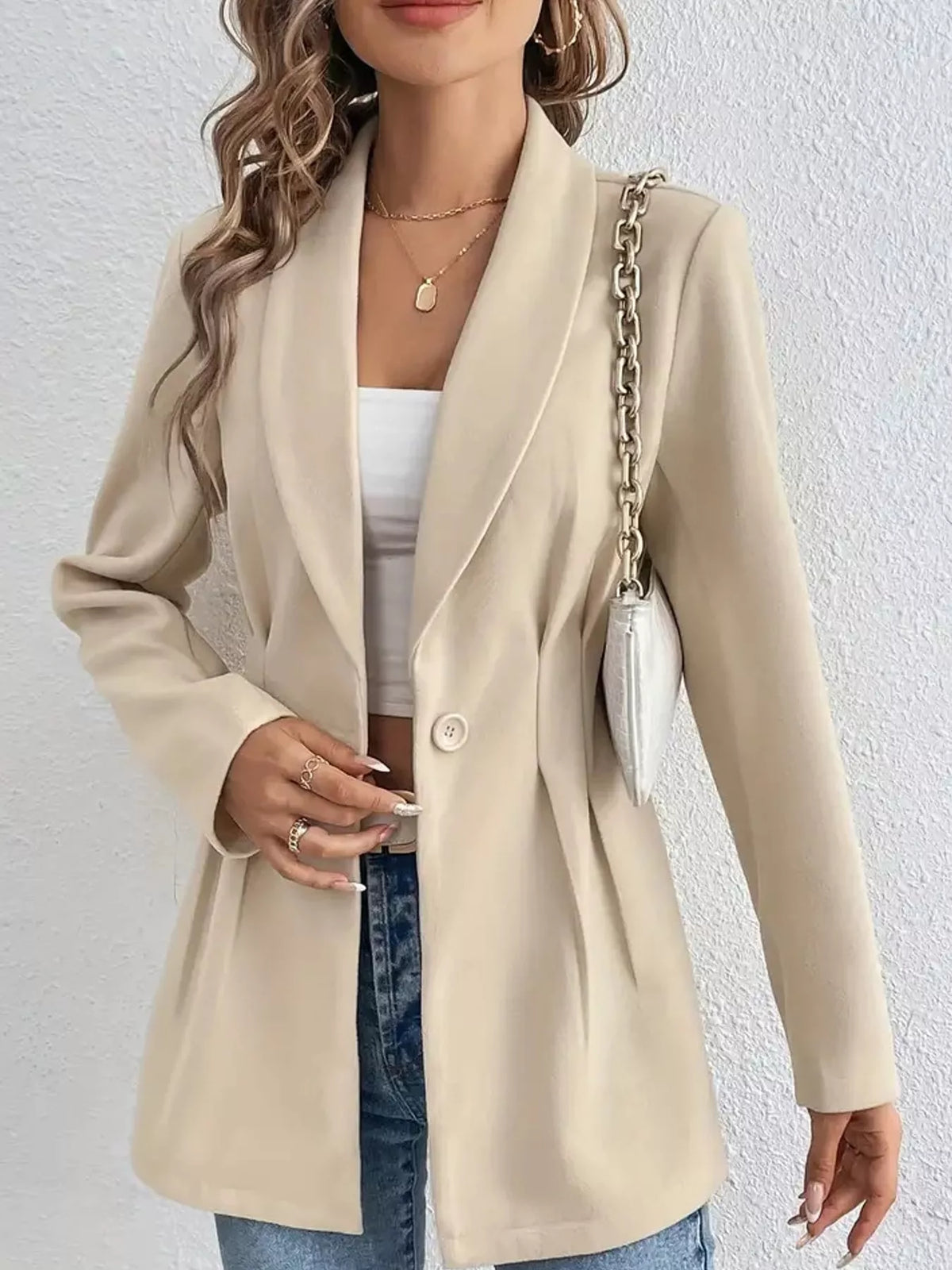 Single-Button Shawl Collar Blazer — front view