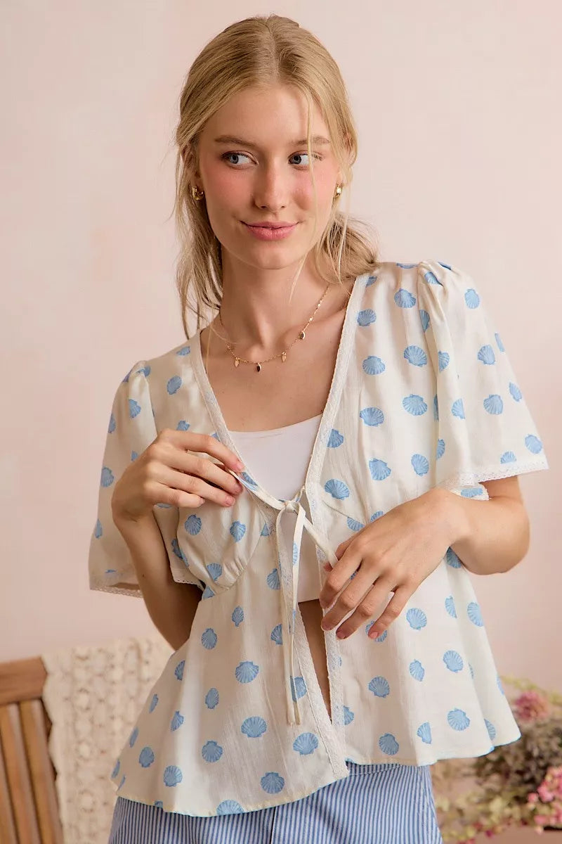 Women's Boho Print Tie-Front Blouse With Flutter Sleeves — product view 9