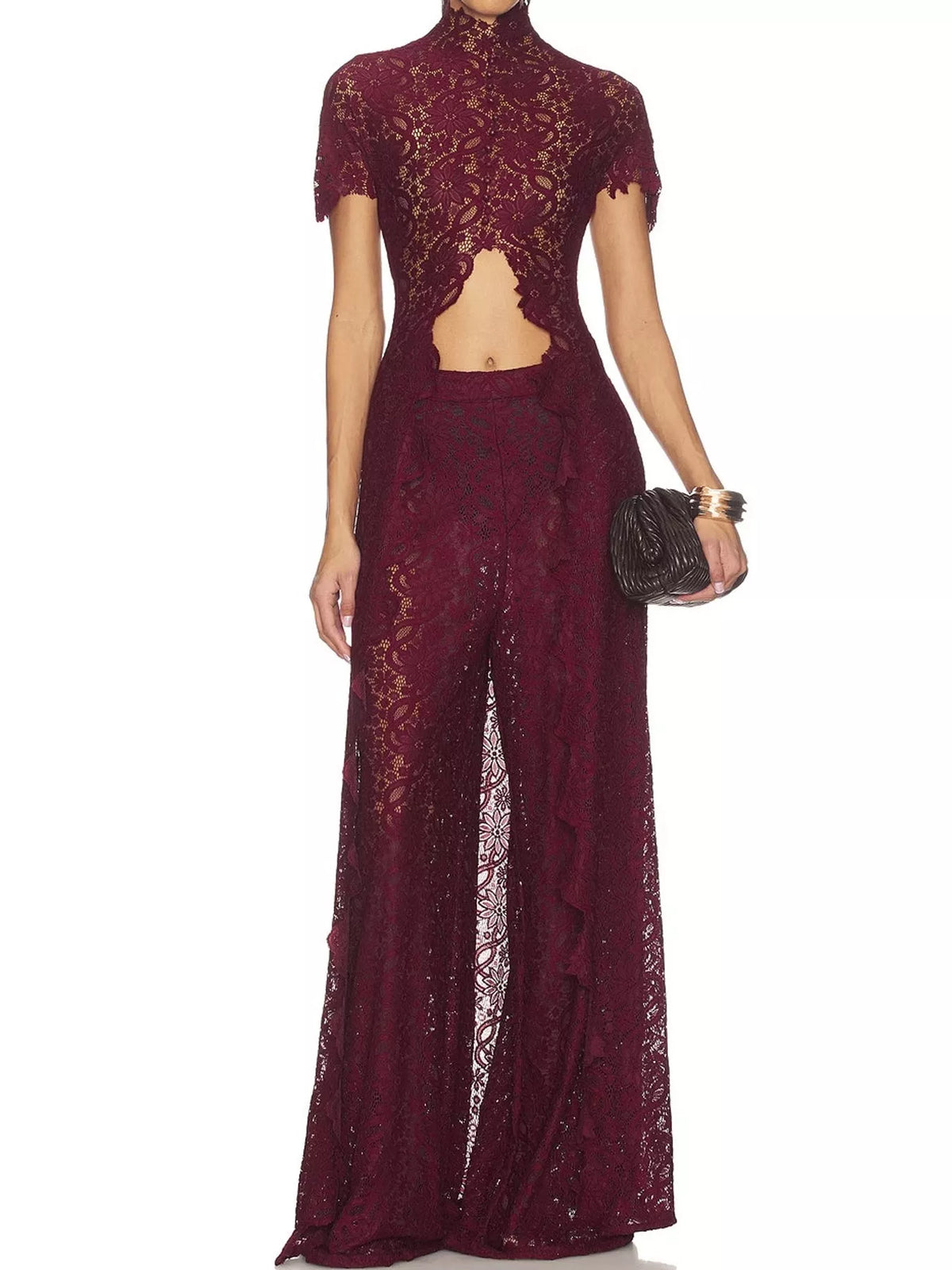 Red-Set lace short sleeve top and pants set