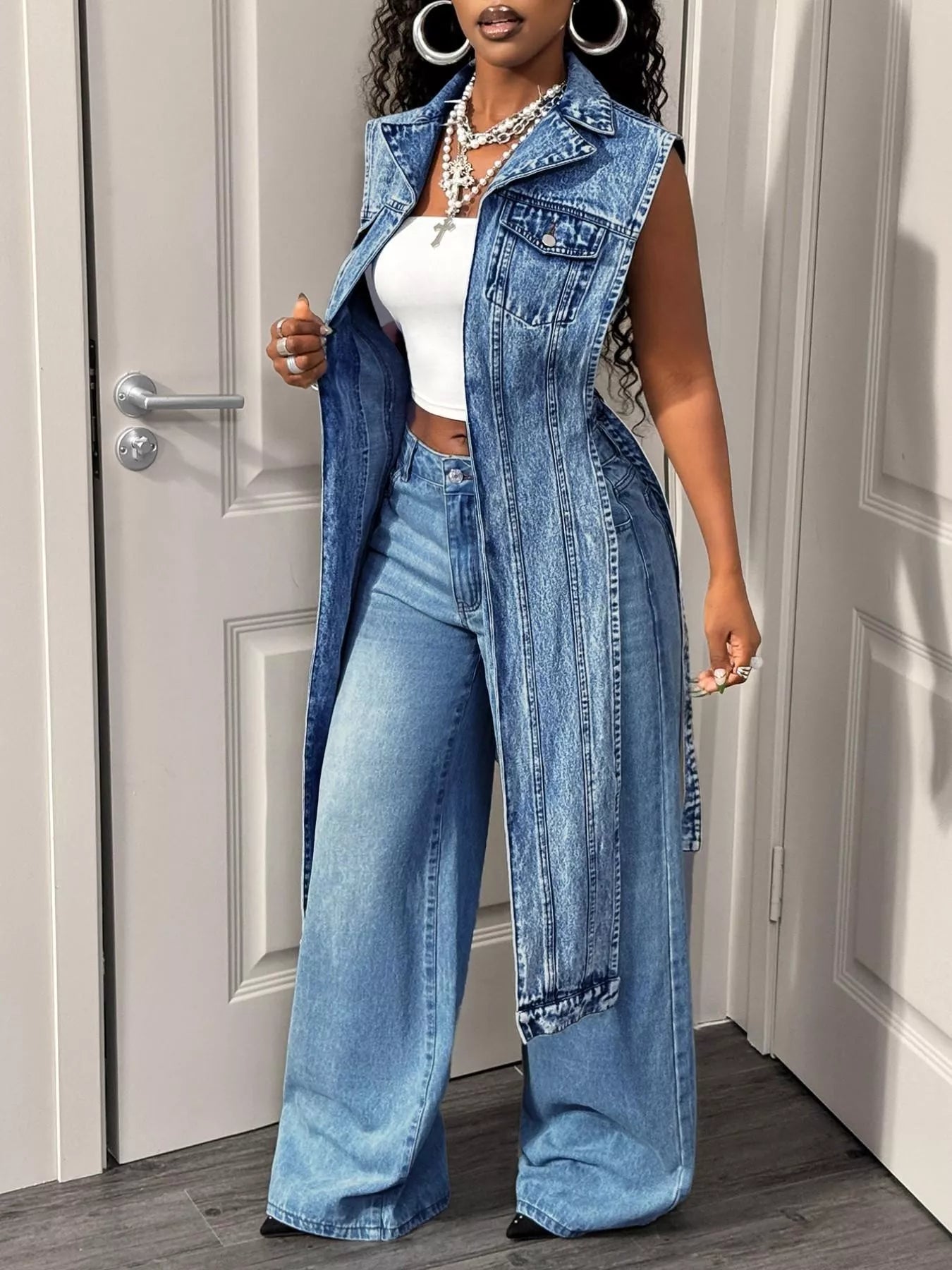 Trendsi High-Low Open Front Denim Vest -