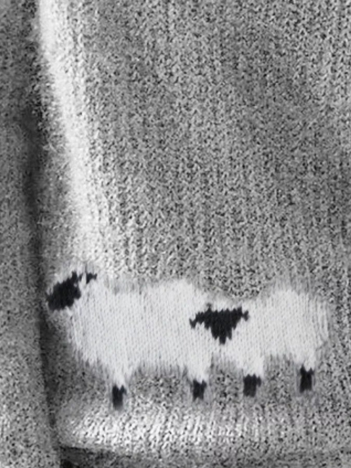 Sheep Pattern Round Neck Sweater in gray, graphic detail