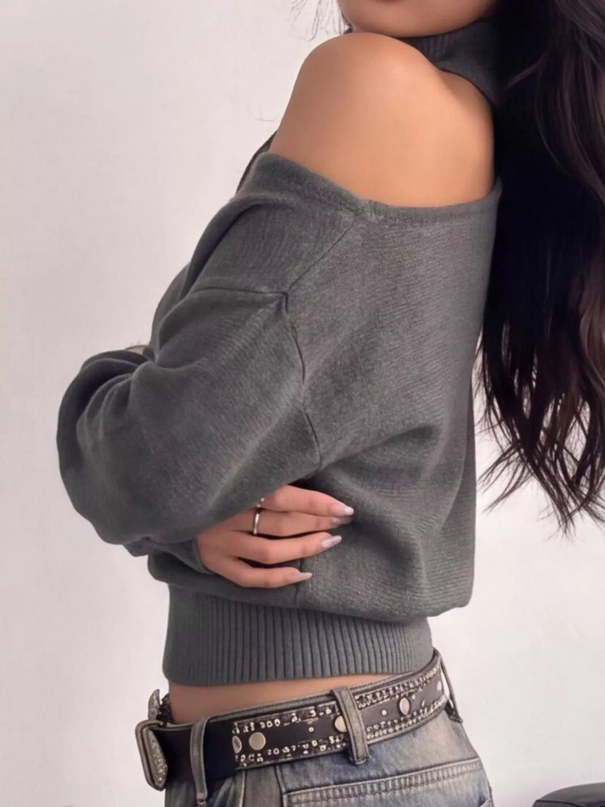 Trendsi Cold-Shoulder Dropped Shoulder Sweater -
