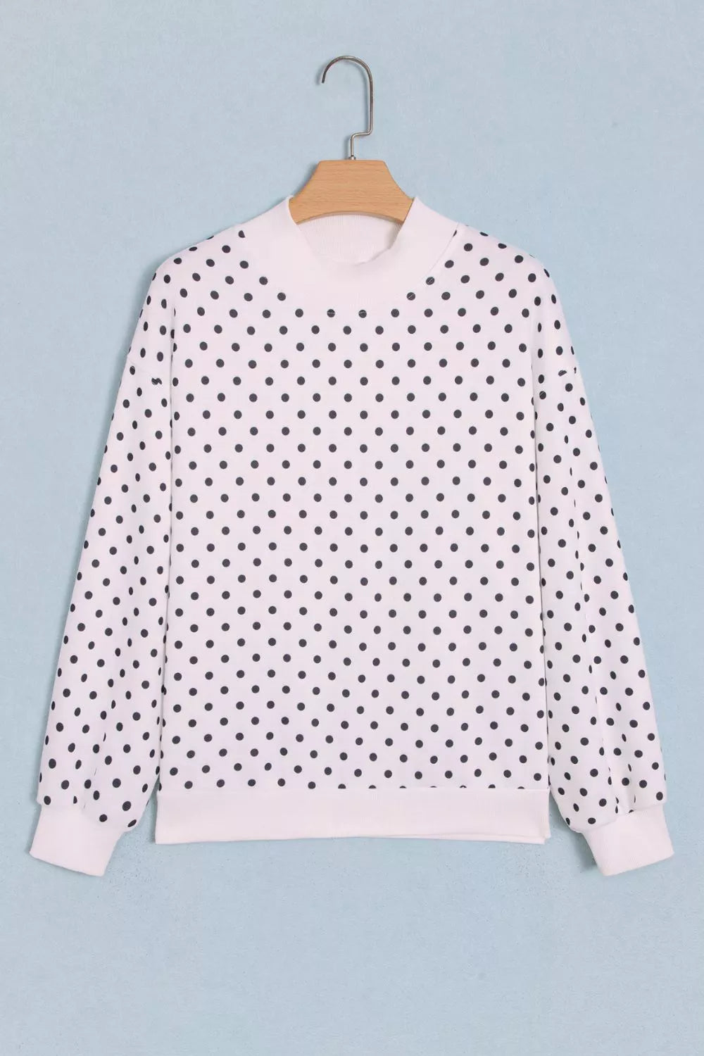 White polka dot mock neck sweatshirt