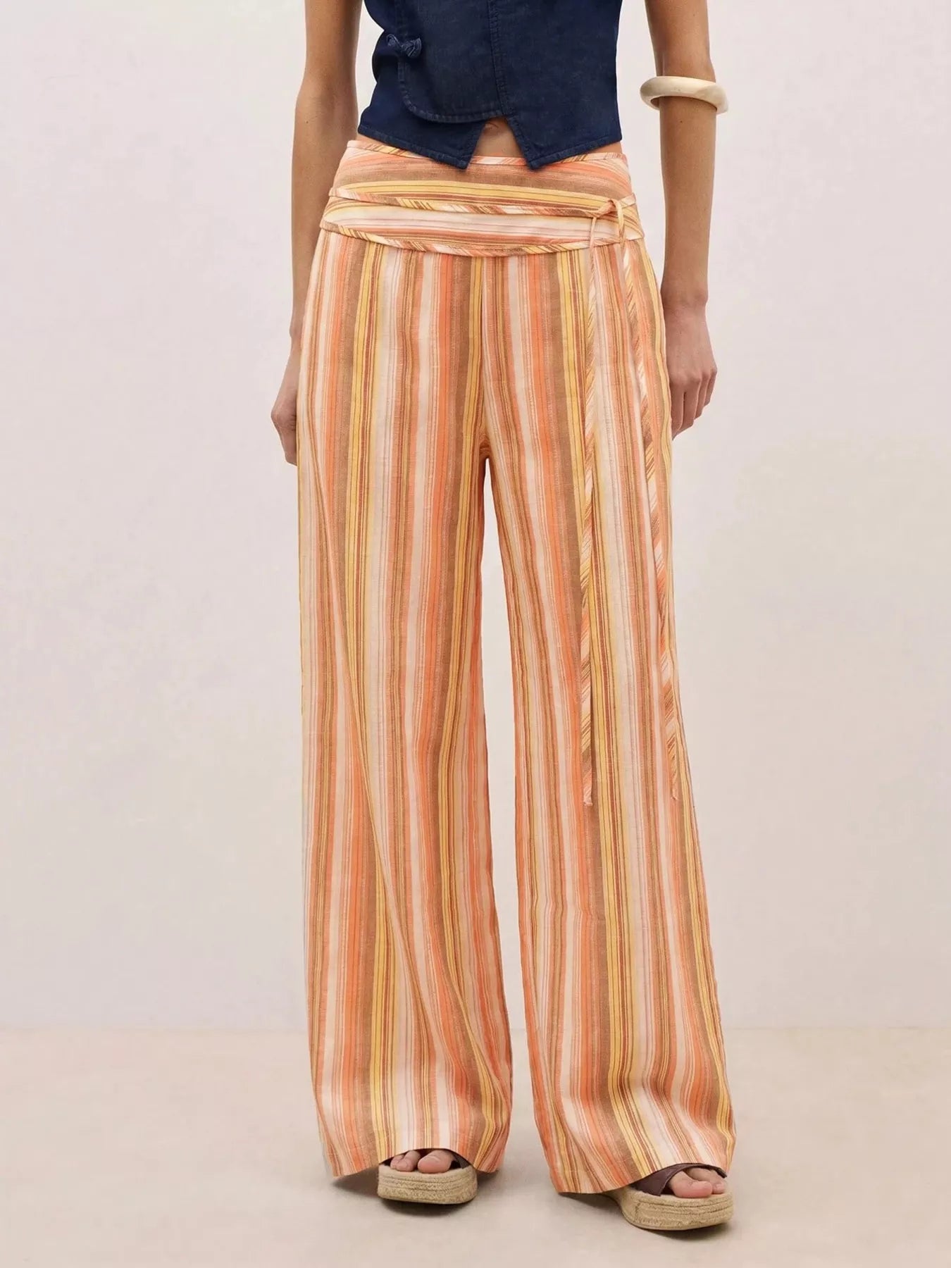 Trendsi Striped Wide-Leg Pants with Tie Waist -