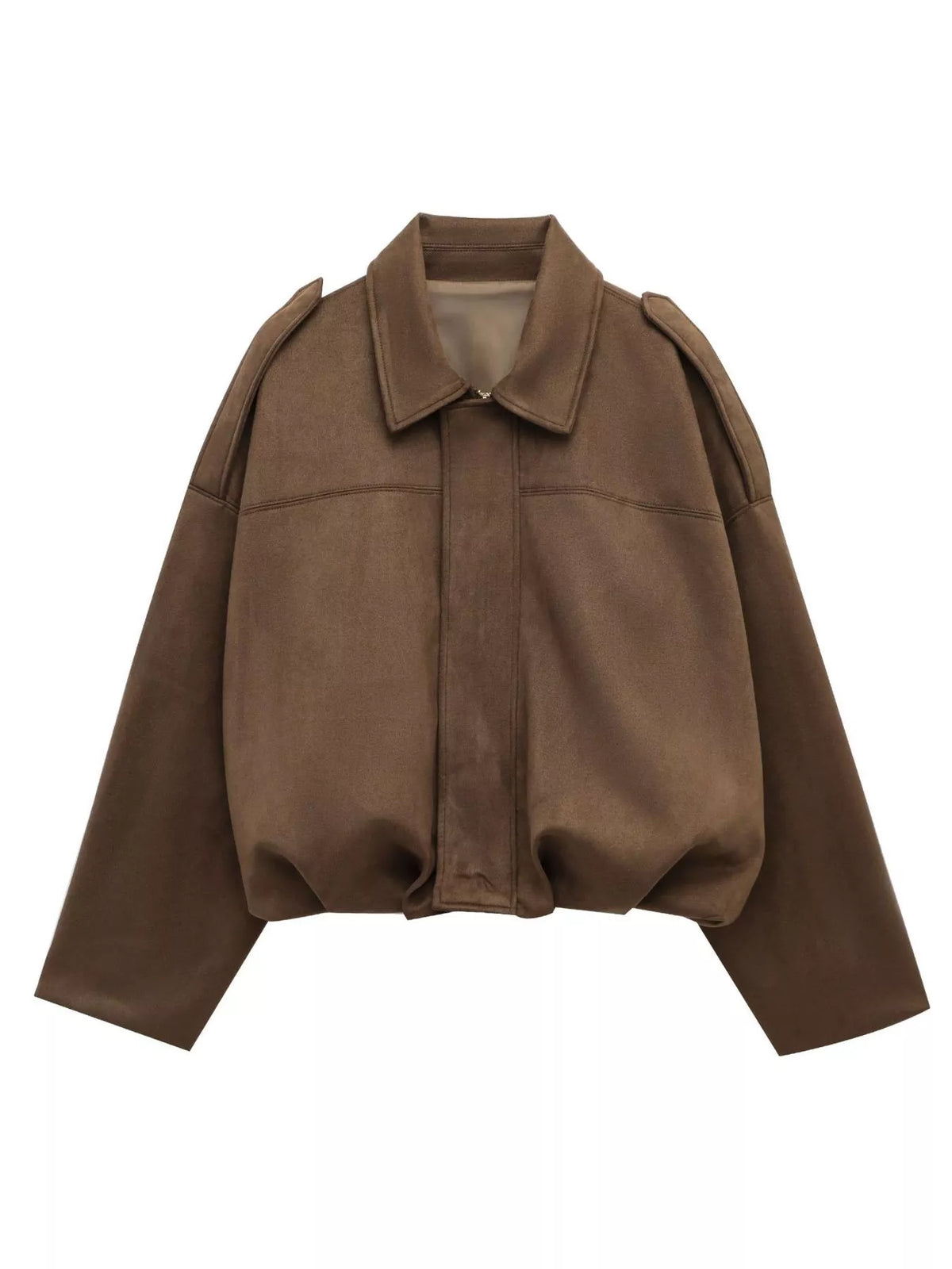 Faux Suede Collared Bomber Jacket — garment front