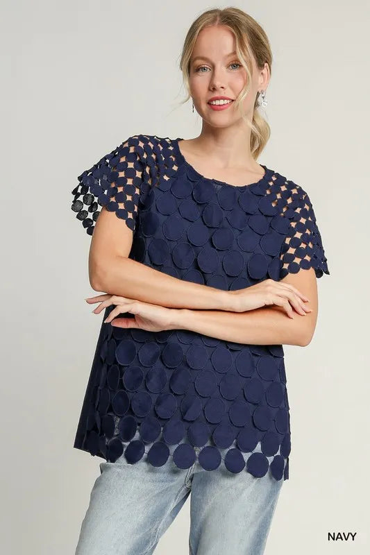 Women's Cotton Polka-Dot Lace Raglan-Sleeve Boxy Top — product view 1