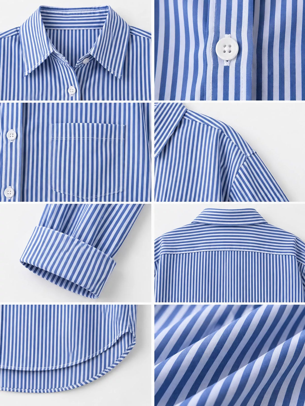 Striped long shirt, blue detail collage