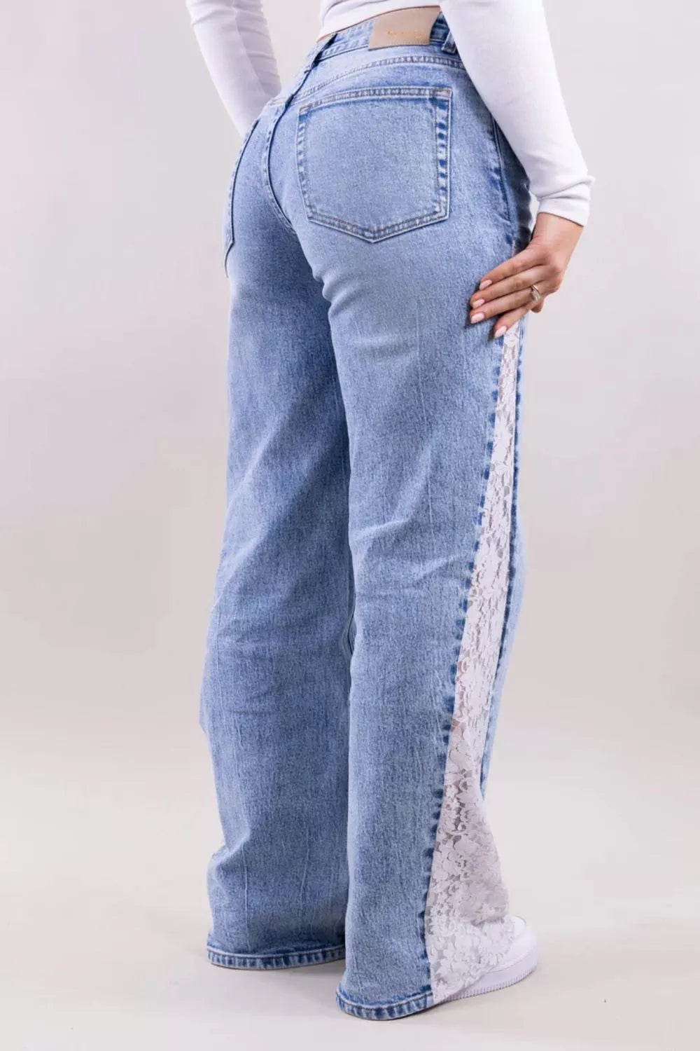 Trendsi Lace-Paneled Wide-Leg Jeans -