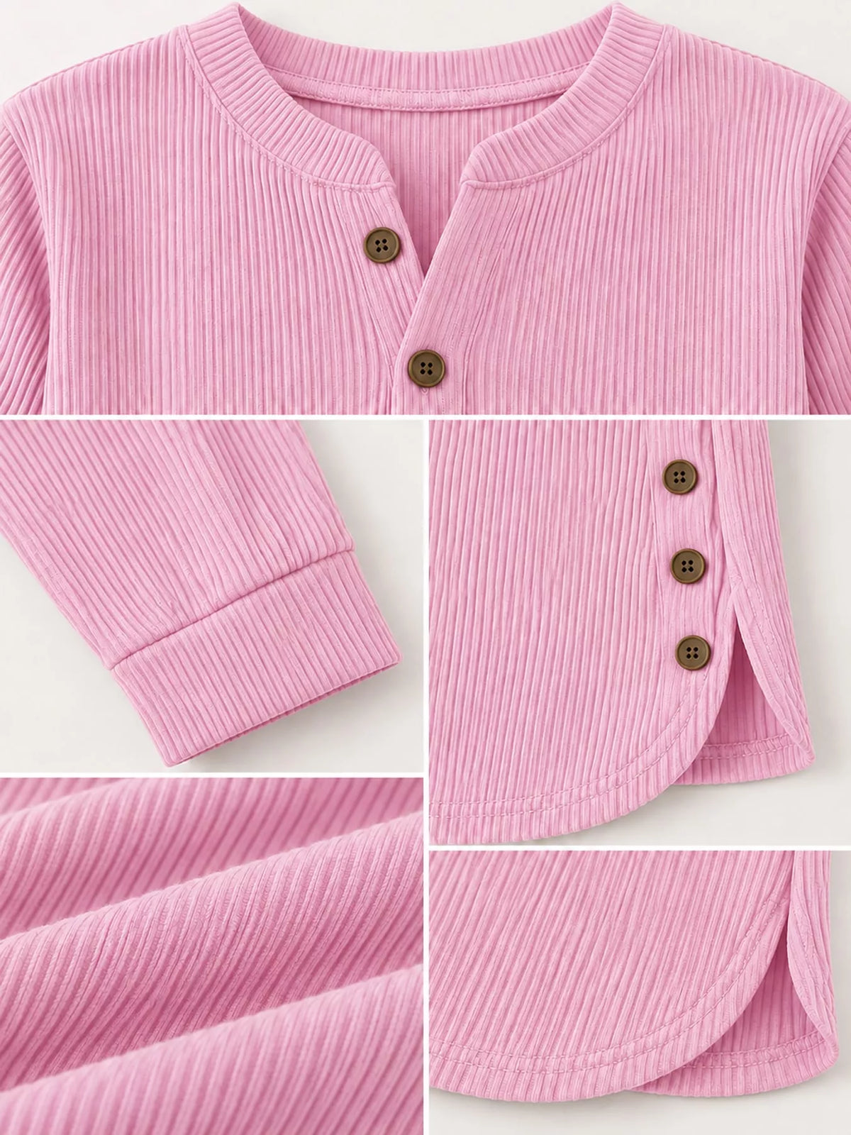 Pink button detail long sleeve top, detail view