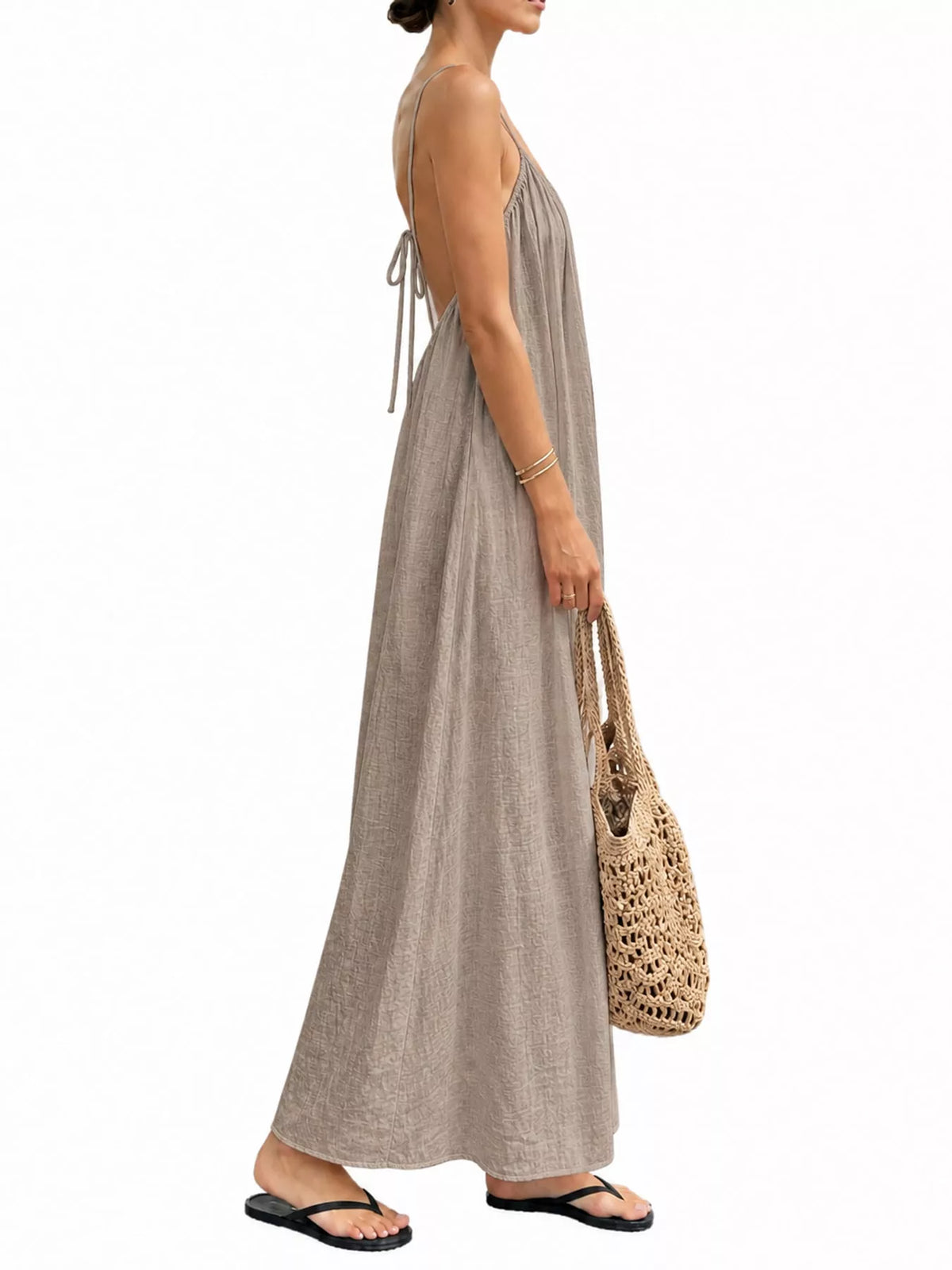 Backless Spaghetti Strap Maxi Dress — side view