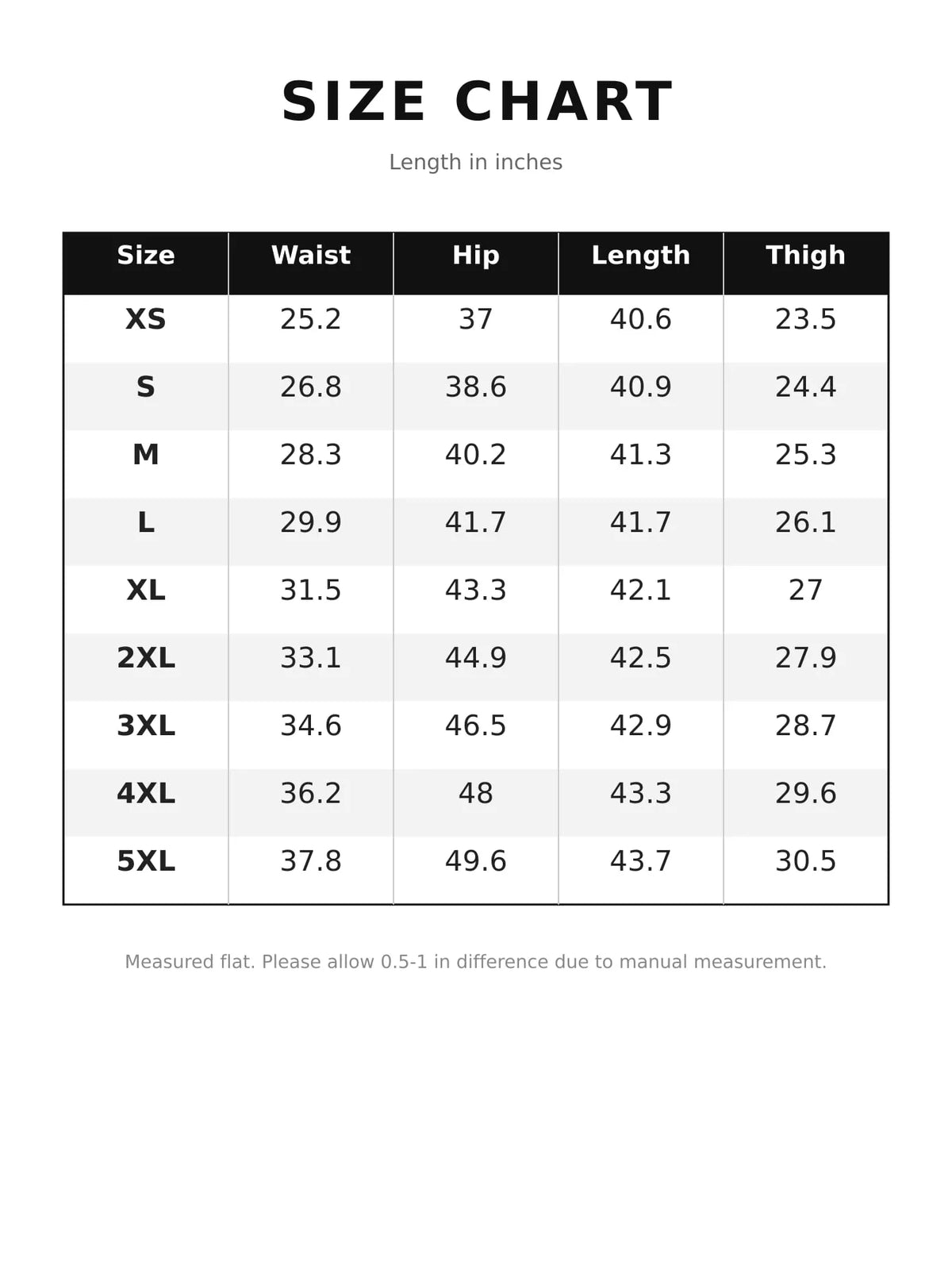 Size chart for women's high waisted wide leg jeans