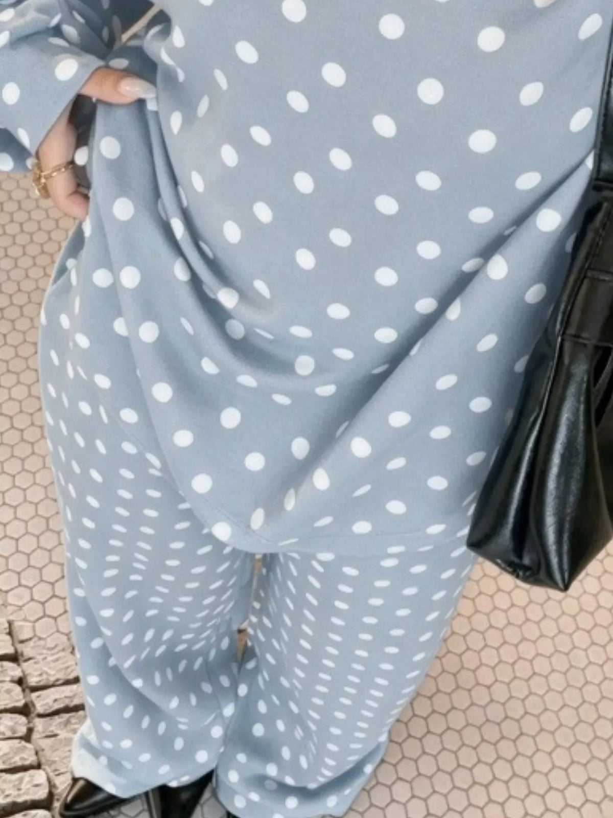 Women's polka dot boat neck top and pants set