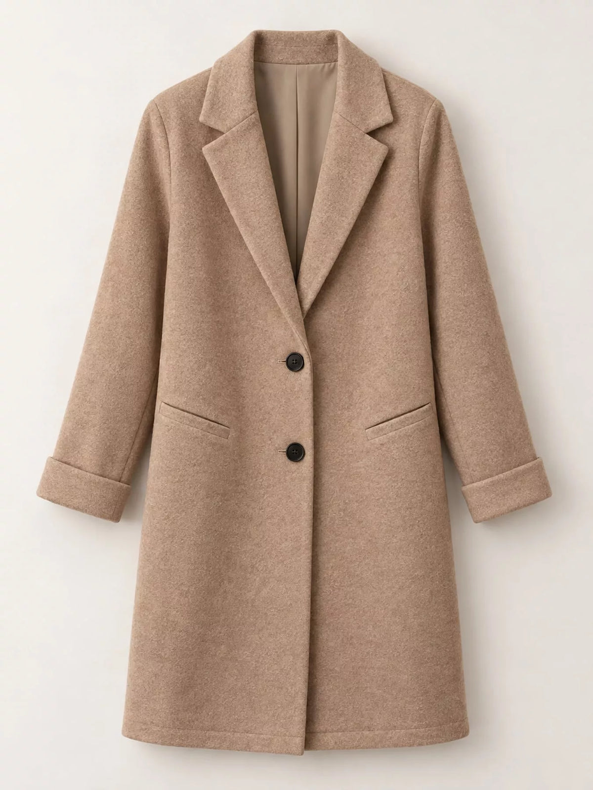 Camel lapel collar button-up coat