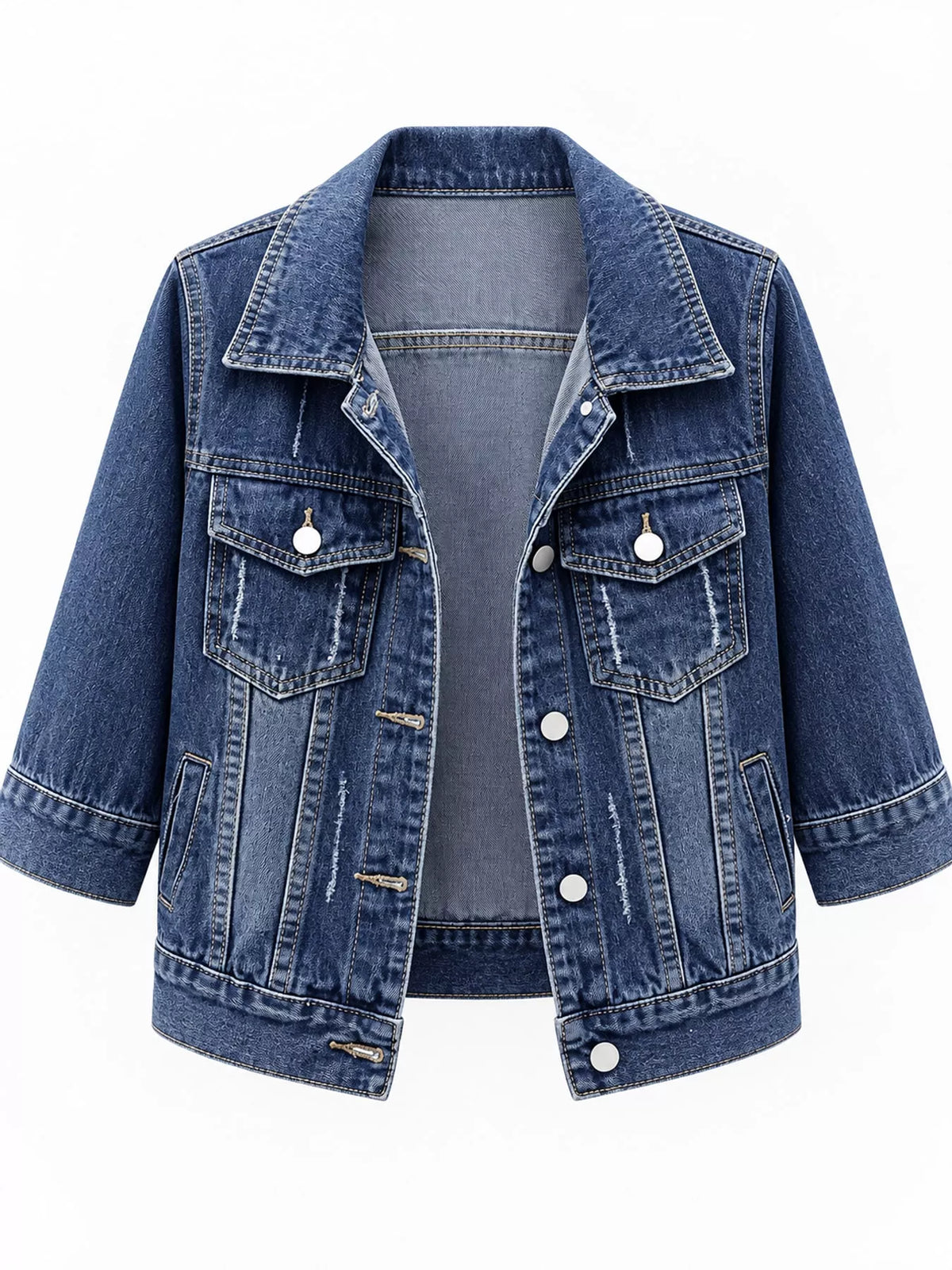 Dark blue washed denim mid-sleeve jacket