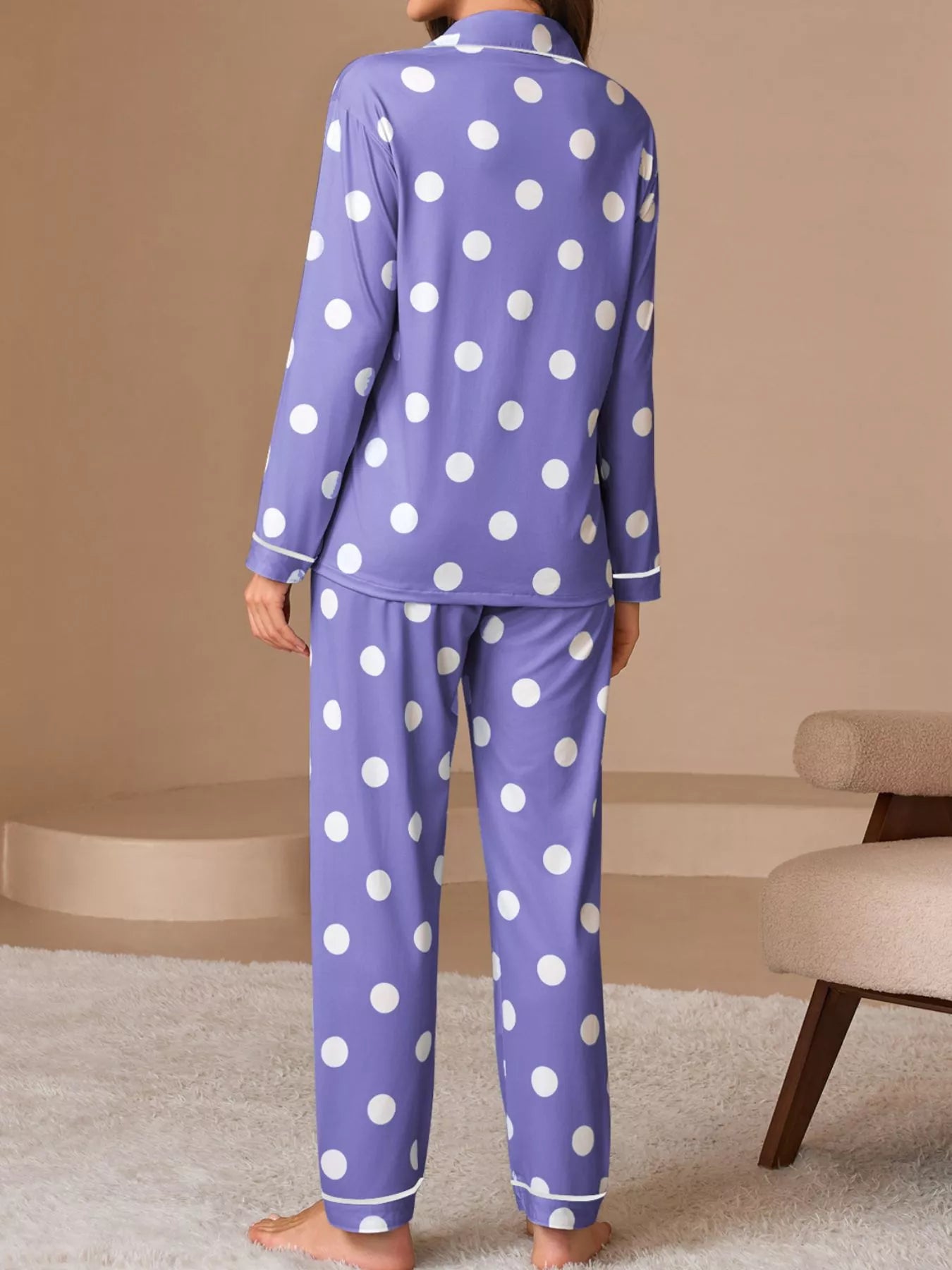 Trendsi Polka Dot Button-Down Top and Pants Lounge Set -