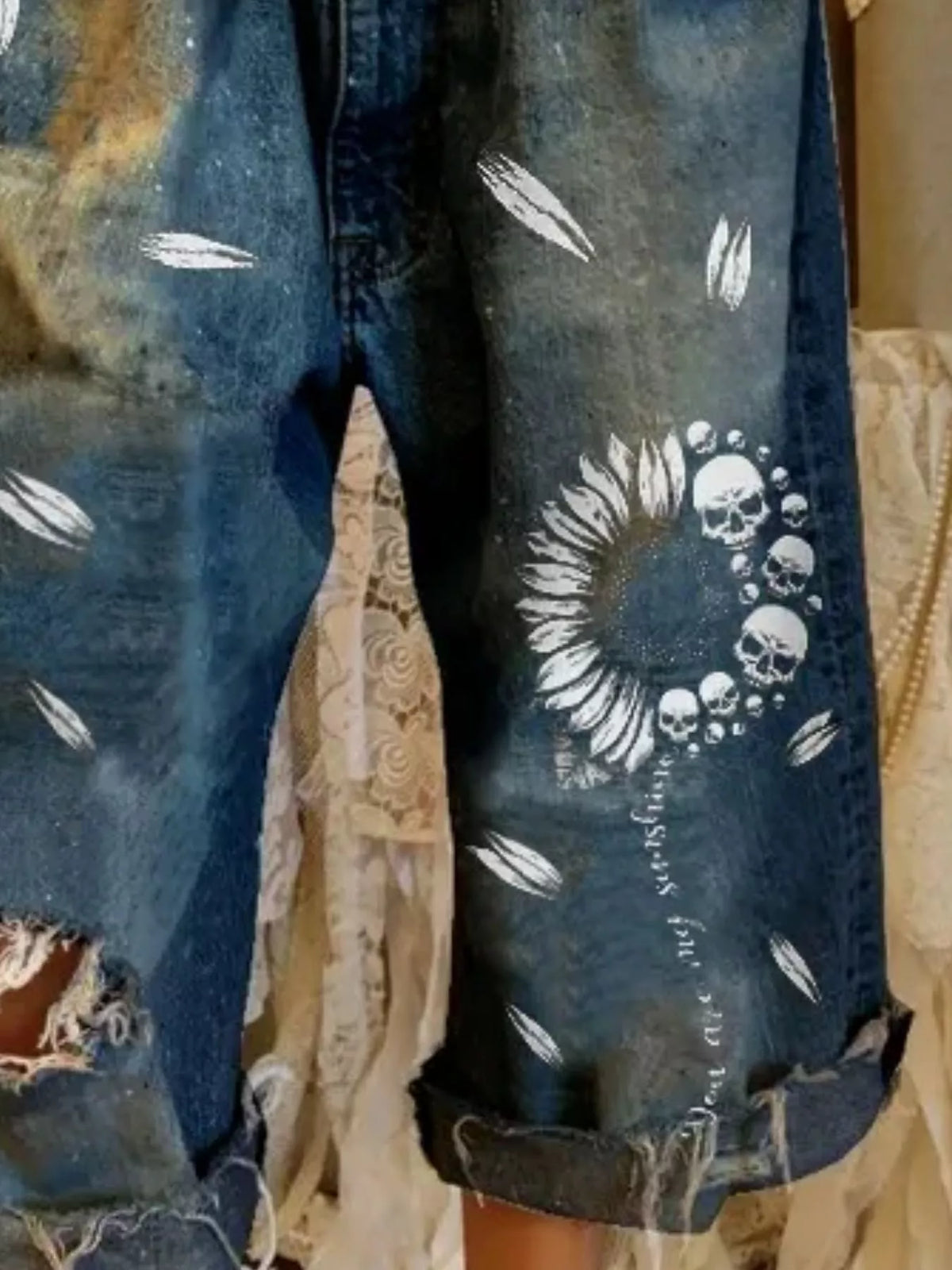 Trendsi Full Size Distressed Skull Print Jeans Plus Size -