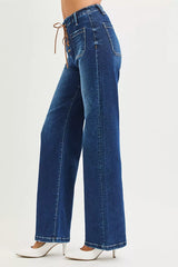 Trendsi RISEN Full Size High Rise Wide Leg Jeans with Front Tie Detail Plus Size -