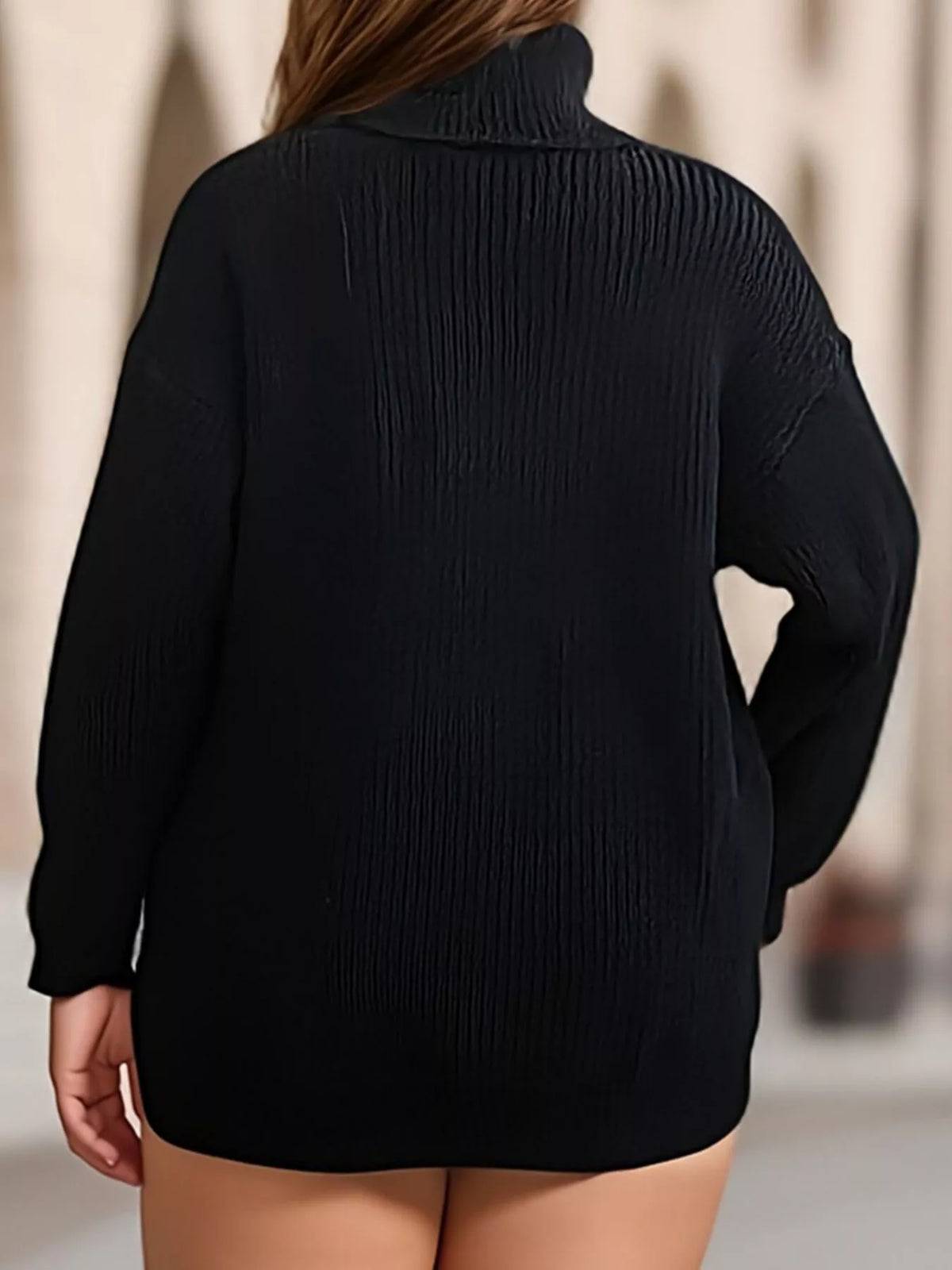 Trendsi Plus Size Side Slit Ribbed Turtleneck Sweater -