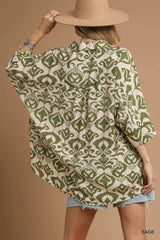 Trendsi Umgee Abstract Print Button-Up Oversized Shirt -