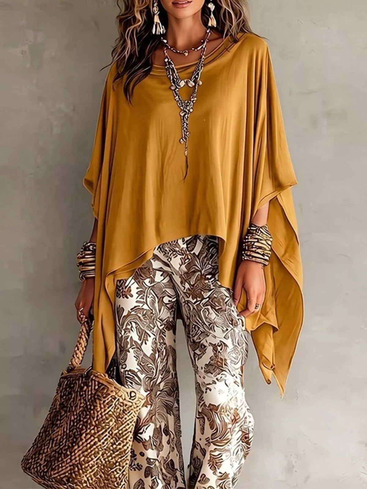 Trendsi Full Size Oversized Batwing Sleeve Flowy Top Plus Size -