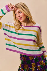 Trendsi SO ME Mardi Gras Color Stripe Lightweight Sweater Top -