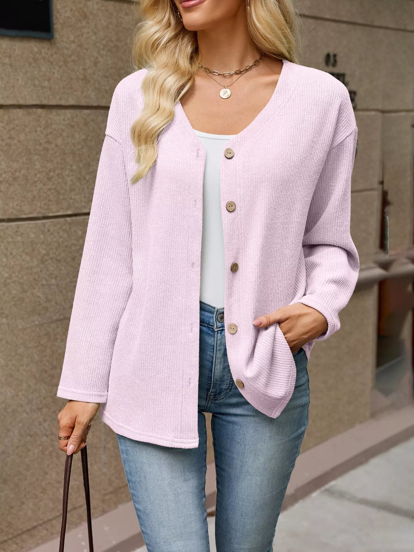 Trendsi V-Neck Button-Down Cardigan -