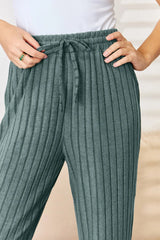 Trendsi Basic Bae Full Size Ribbed Drawstring Hooded Top and Straight Pants Set -