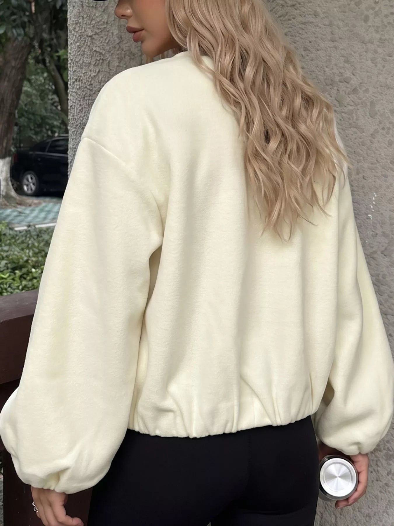 Trendsi Fleece Bomber Jacket with Zipper Closure -
