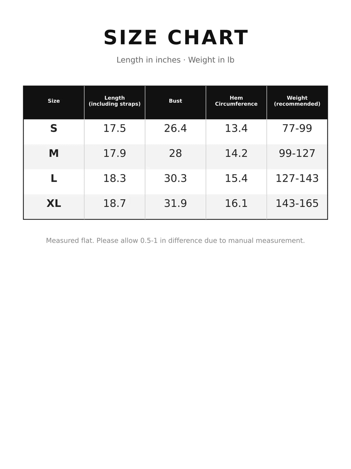 Slim-Fit Ribbed Square Neck Cami Top — size and measurement chart