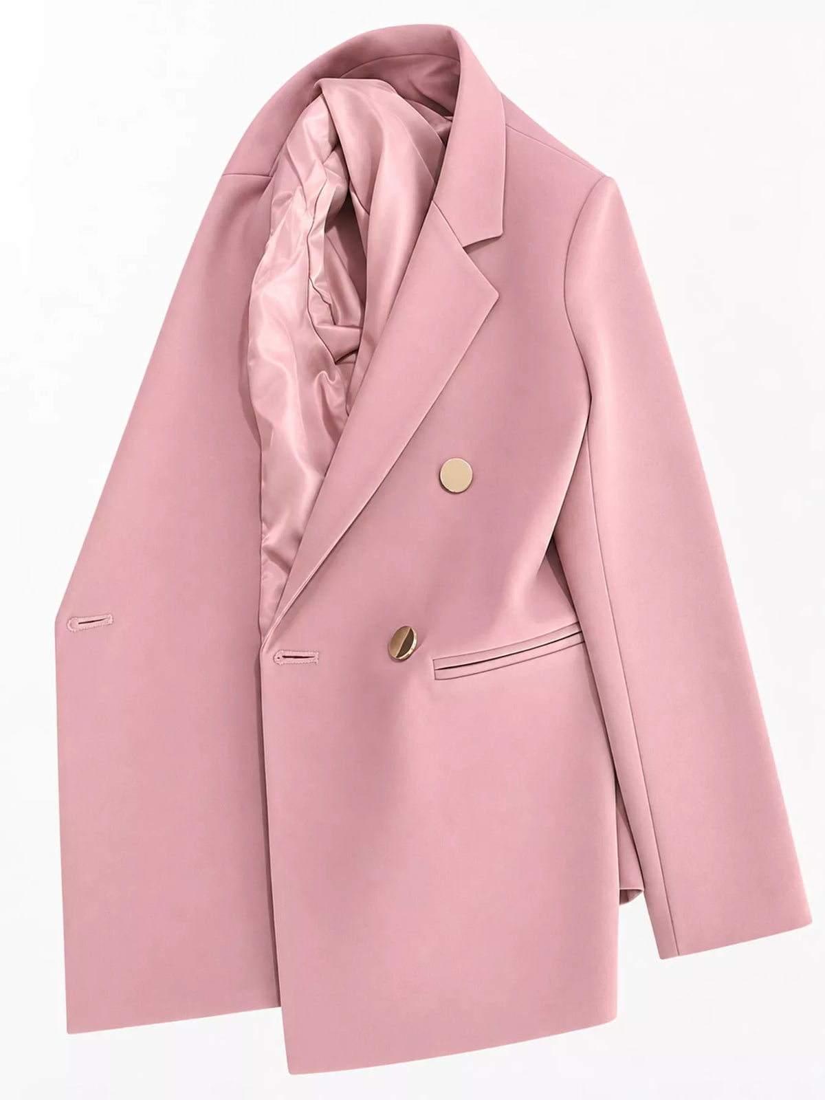 Pink double-breasted lapel collar blazer
