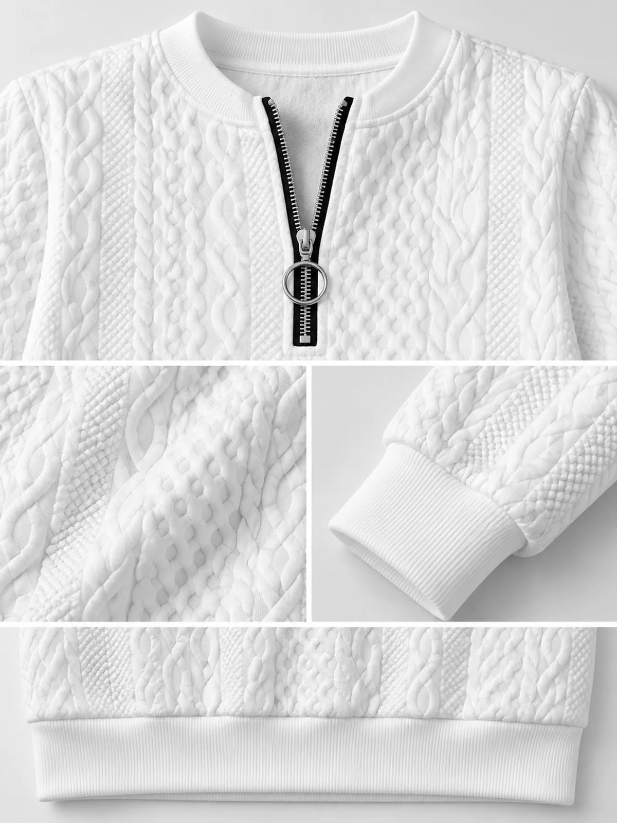 Quarter-Zip Cable Knit Sweatshirt — garment construction details