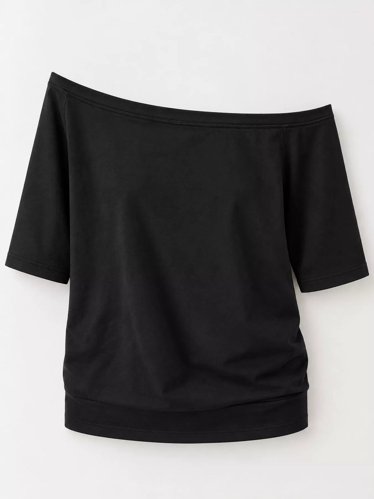 Black asymmetric-neck T-shirt, front product view