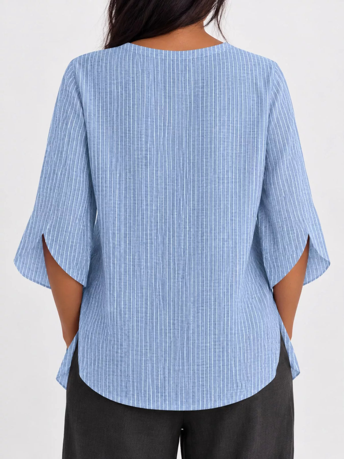 Sky Blue Striped Loose-Fit Blouse, back view