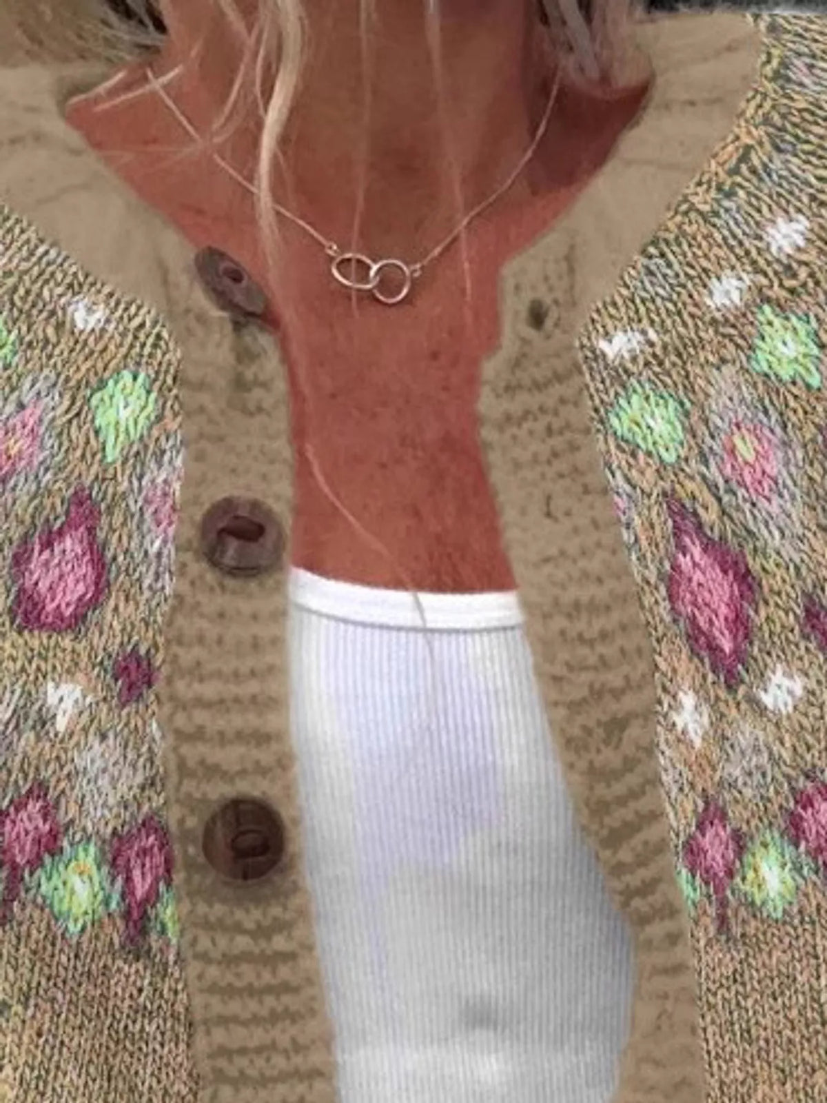Khaki-8722 patterned button-front knit cardigan