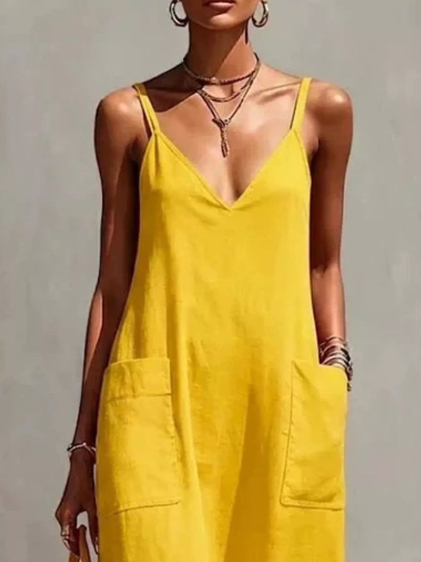 Trendsi Full Size Fringe V-Neck Spaghetti Strap Dress Plus Size -