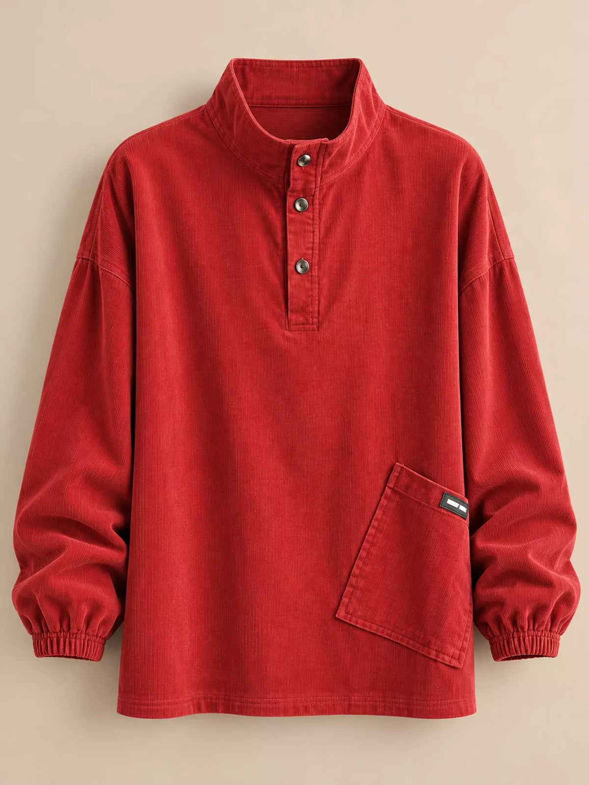 Red-New Arrival-Spring And Fall button detail dropped shoulder sweatshirt