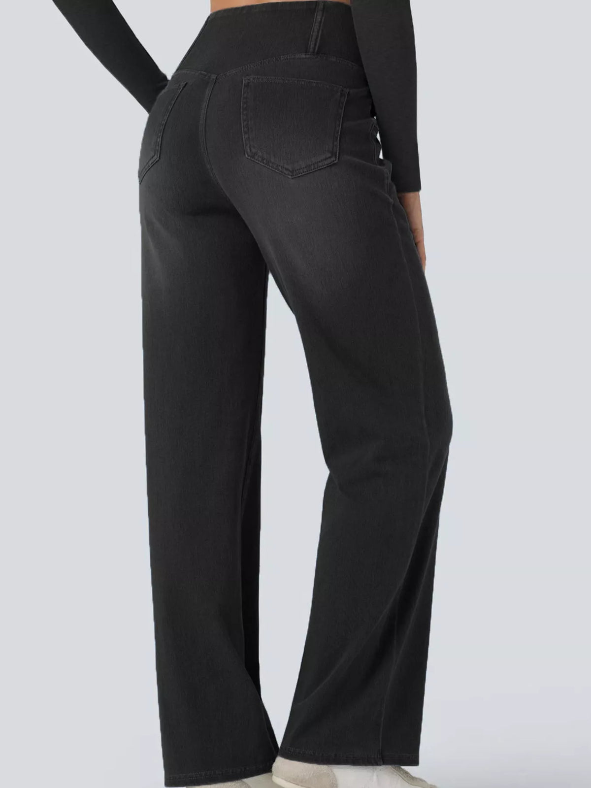 High-Waisted Crossover Straight-Leg Jeans, back view