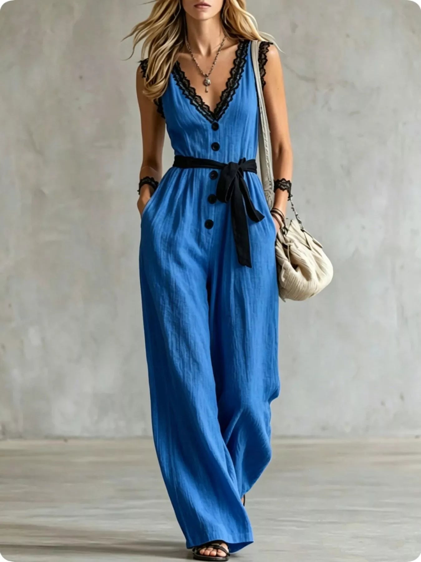 Trendsi Lace Detail V-Neck Sleeveless Jumpsuit -