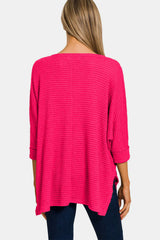 Trendsi Zenana V-Neck High-Low Jacquard Knit Top -
