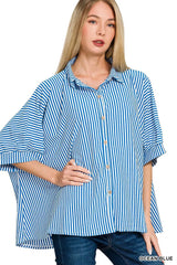 Trendsi Zenana Oversized Stripe Button Down Shirt -