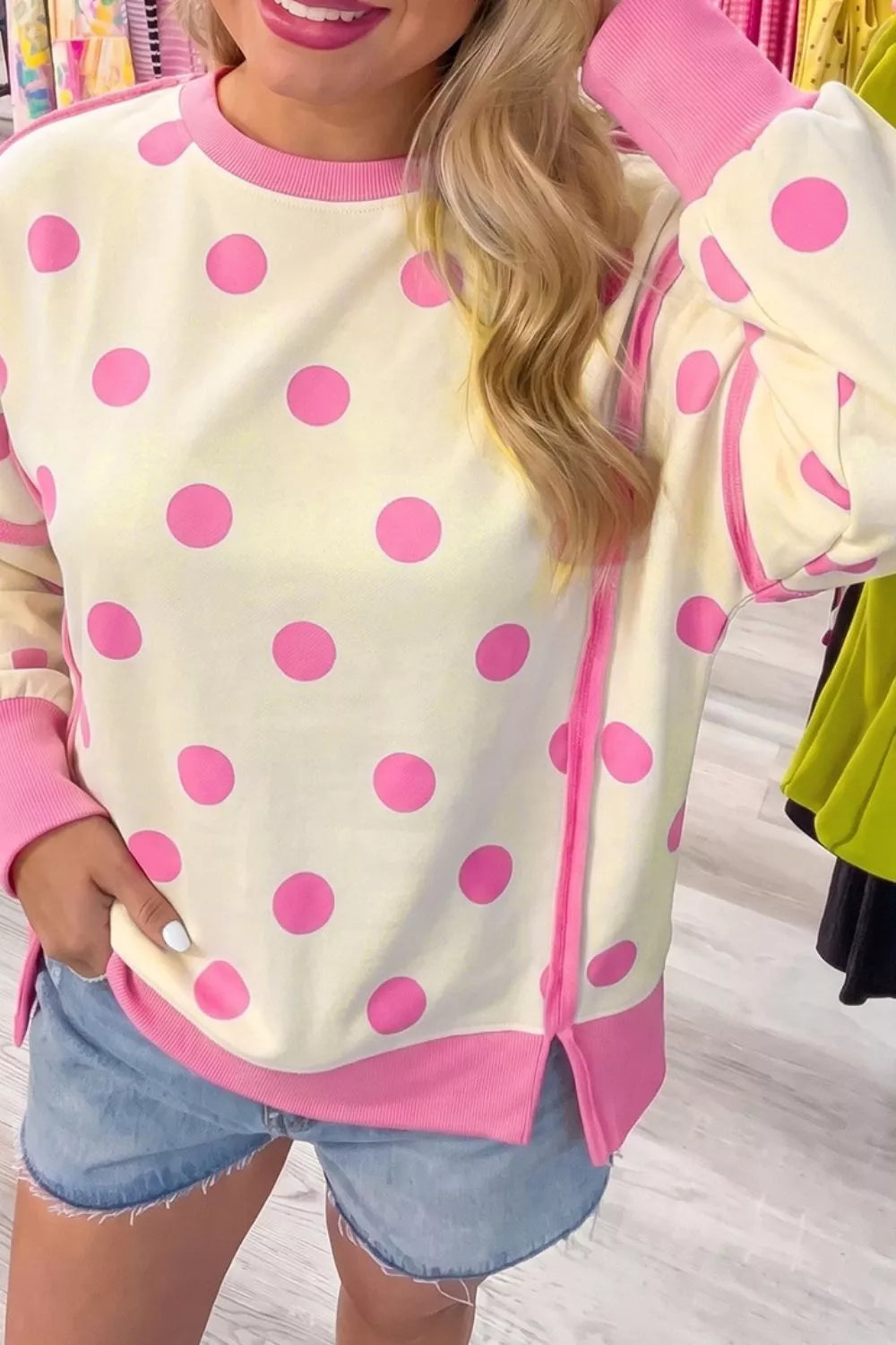 Trendsi Polka Dot Crew Neck Sweatshirt -